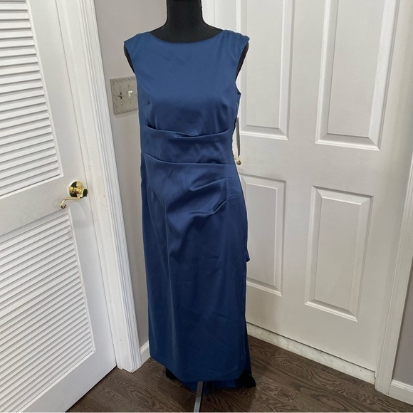 Aidan Mattox Cocktail Midi Dress Blue Bow in the back Size 8 satin - Picture 2 of 10